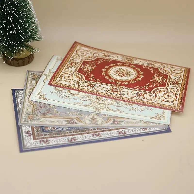 /Kb/1:12 Dollhouse Miniature Antique Style Carpet Home Furniture Decor Toy Mini Retro Floor Mat Doll House Accessories 1/4Pcs