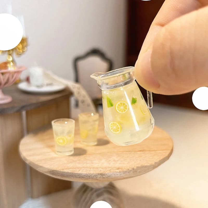 New-1Pc/1Set Dollhouse Miniature Lemon Juice Jug Cup Model Doll Drink Decor Toy Doll House 1/12 Mini Kitchen Scene Ornament