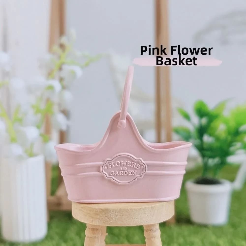 New Metal 1:12 Dollhouse Basket Multicolors Construction Props Shopping Basket 41*18*39mm Flower Bucket Basket