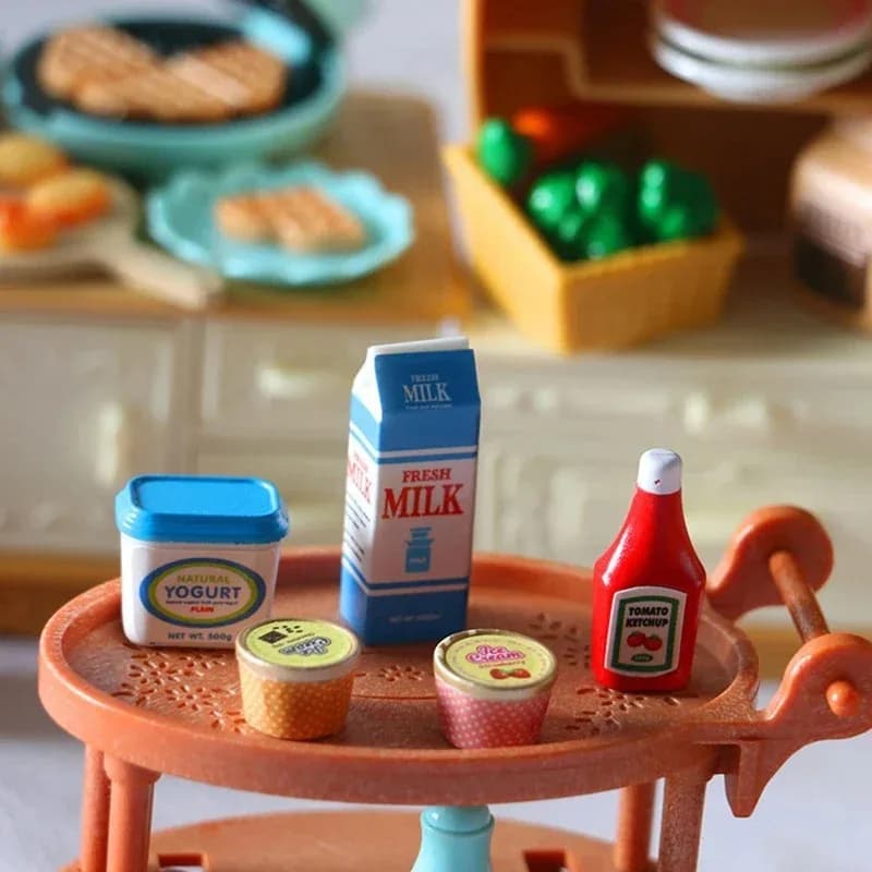5Pcs 1/12 Scale Simulated Tomato Sauce & Iced Yogurt Mini Model Set DIY Dollhouse Kitchen Scene Layout Decor Accessories