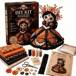 Day Of The Dead Patchwork Doll Making Kit With Felt Pieces Plastic Needle Hand Sewing Craft Set Beginner DIY For Doll Lover Gift