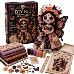 Day Of The Dead Patchwork Doll Making Kit With Felt Pieces Plastic Needle Hand Sewing Craft Set Beginner DIY For Doll Lover Gift