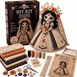 Day Of The Dead Patchwork Doll Making Kit With Felt Pieces Plastic Needle Hand Sewing Craft Set Beginner DIY For Doll Lover Gift