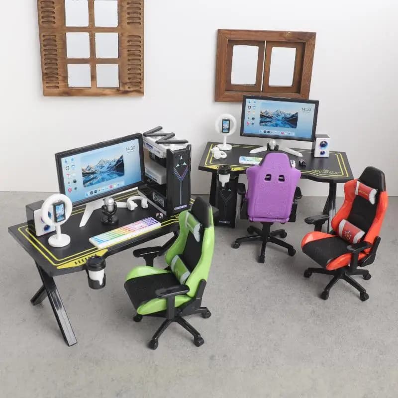 Mini Gaming Chair Model Rotatable Dollhouse Armchair Creative Ornament Miniature Furniture for Desktop Decor Hobby Gift