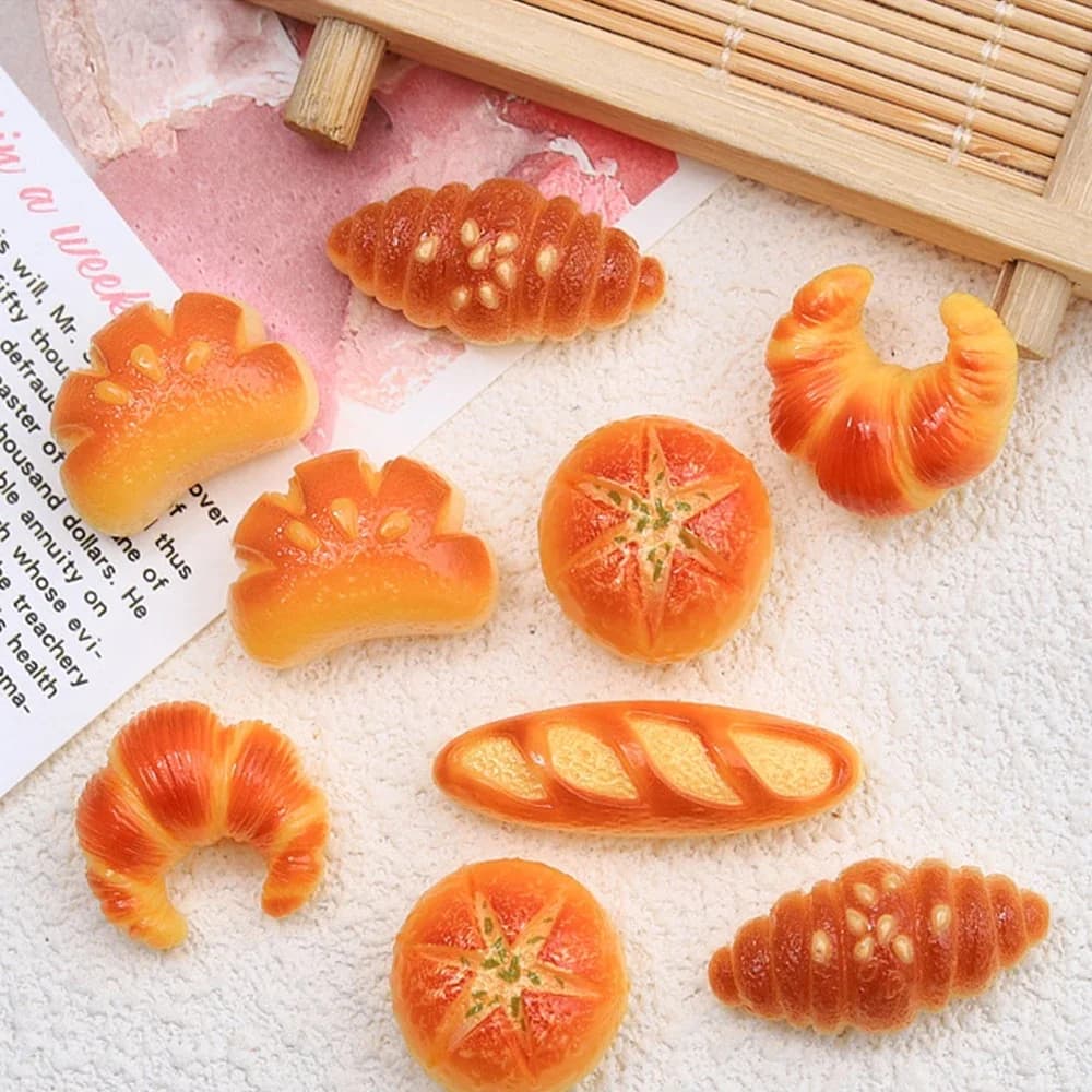 10PCS Mini Baked Croissant Resin Flatback Charms Simulation Bread DIY Hairpin Scrapbooking Jewelry Craft Decor