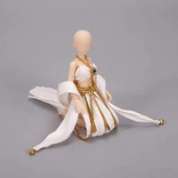 Fabric Doll Clothing Set Metal Chain Accents Draped Sleeve Style Doll Princess Outfit Pleated Skirt White and Gold