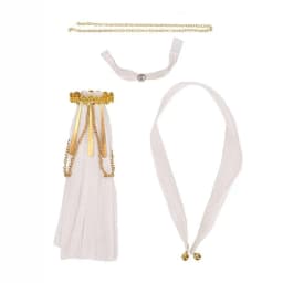 Fabric Doll Clothing Set Metal Chain Accents Draped Sleeve Style Doll Princess Outfit Pleated Skirt White and Gold
