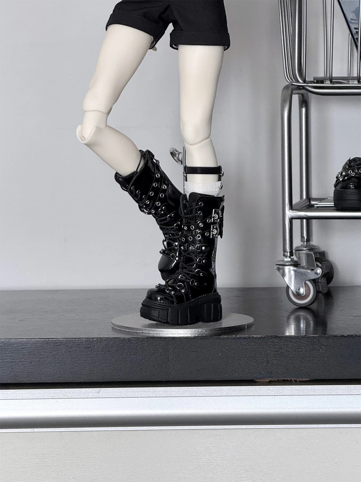 1/4 ID75 Knee-high Chunky-heeled Boots In Stock BJD Doll Shoes Boys Girls Black Brown Glossy Leather High Boots Doll Accessories