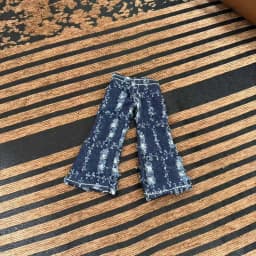 American Retro High Street Leopard Print Loose Wide-Leg Long Torn Distressed Denim Jeans Trendy Doll Clothes