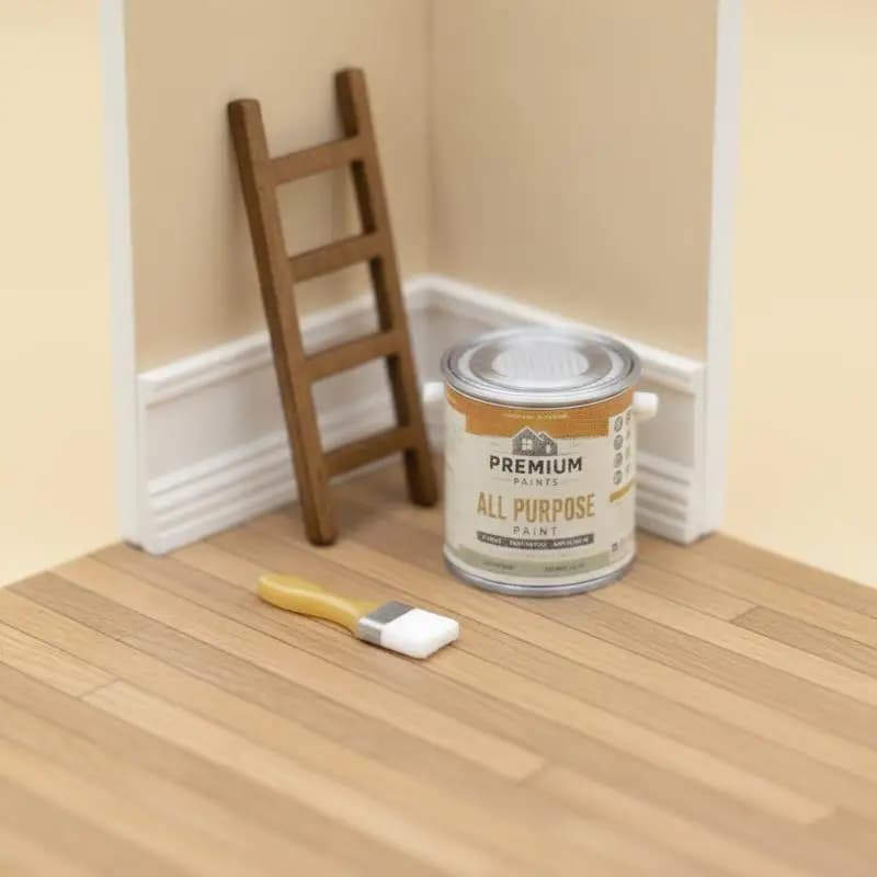 {H} 2Pcs Miniature Figurine Playhouse Simulation Mini Doll House Miniature Paint Bucket Paintbrush Model For Pretend Play