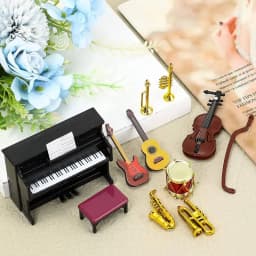 Miniature Musical Instruments Collection 1:12 Doll House Accessory Piano Violin Guitar Model for Music Room Ornament DIY Decor