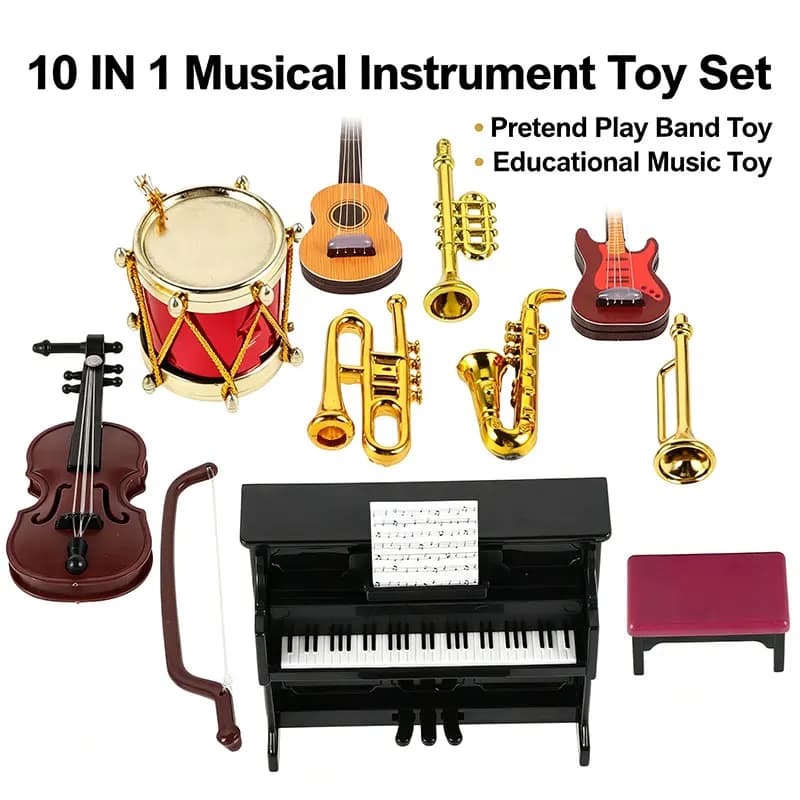 Miniature Musical Instruments Collection 1:12 Doll House Accessory Piano Violin Guitar Model for Music Room Ornament DIY Decor