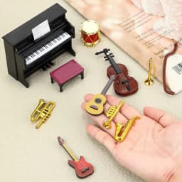 Miniature Musical Instruments Collection 1:12 Doll House Accessory Piano Violin Guitar Model for Music Room Ornament DIY Decor