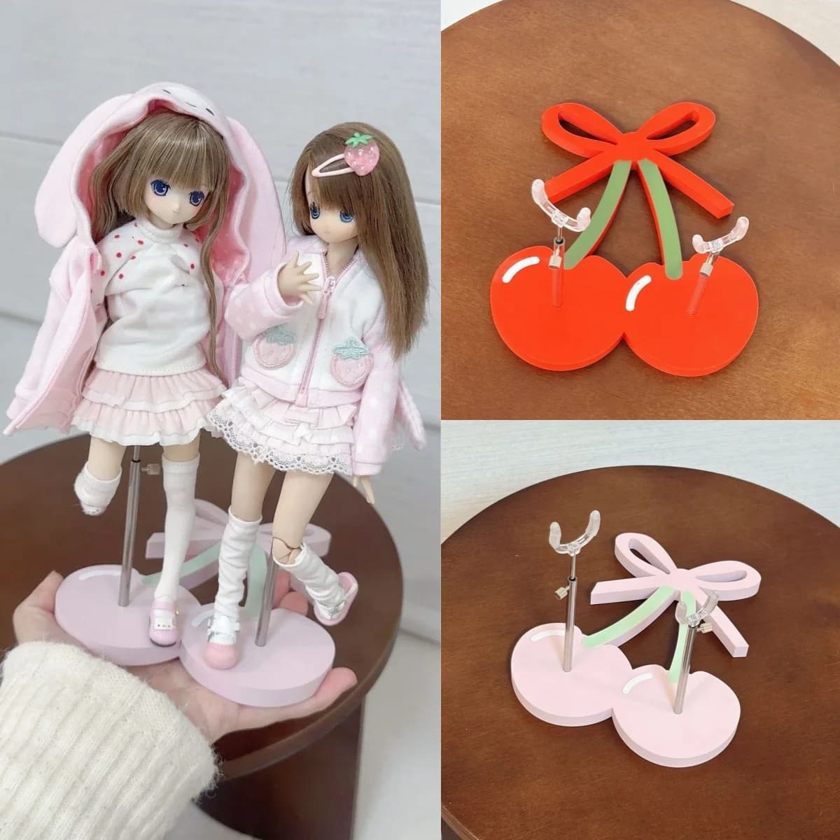 1/6 3DPrinted BJD Doll Display Stand Cute Cherry Dual‑figure Base Doll Support Stand Auxiliary Standing Holder For 30cm BJD Doll