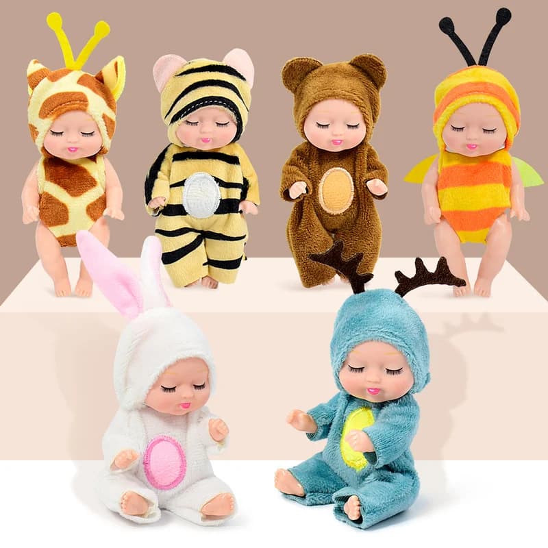 Cute Mini Sleep Doll Toy, 6 Styles Simulation Doll Ornaments with Removable Clothes,Perfect Birthday & Holiday Gift for Kids