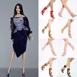 1/6 Doll Shoes Accessories Fashion Punk Rivet Ankle Stiletto Sandals High‑Cut High Heels For FR2 PP Nu.face Babi Supermodel Doll