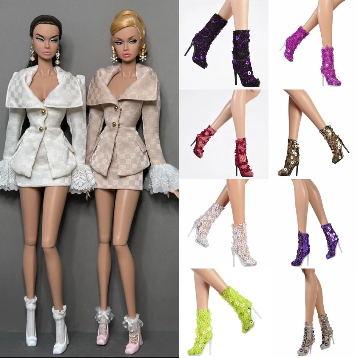 1/6 Doll Shoes Accessories Fashion Exquisite Sequin Ankle Boots / Elegant Knee-high Boots For FR Kissmela Babi Supermodel Doll