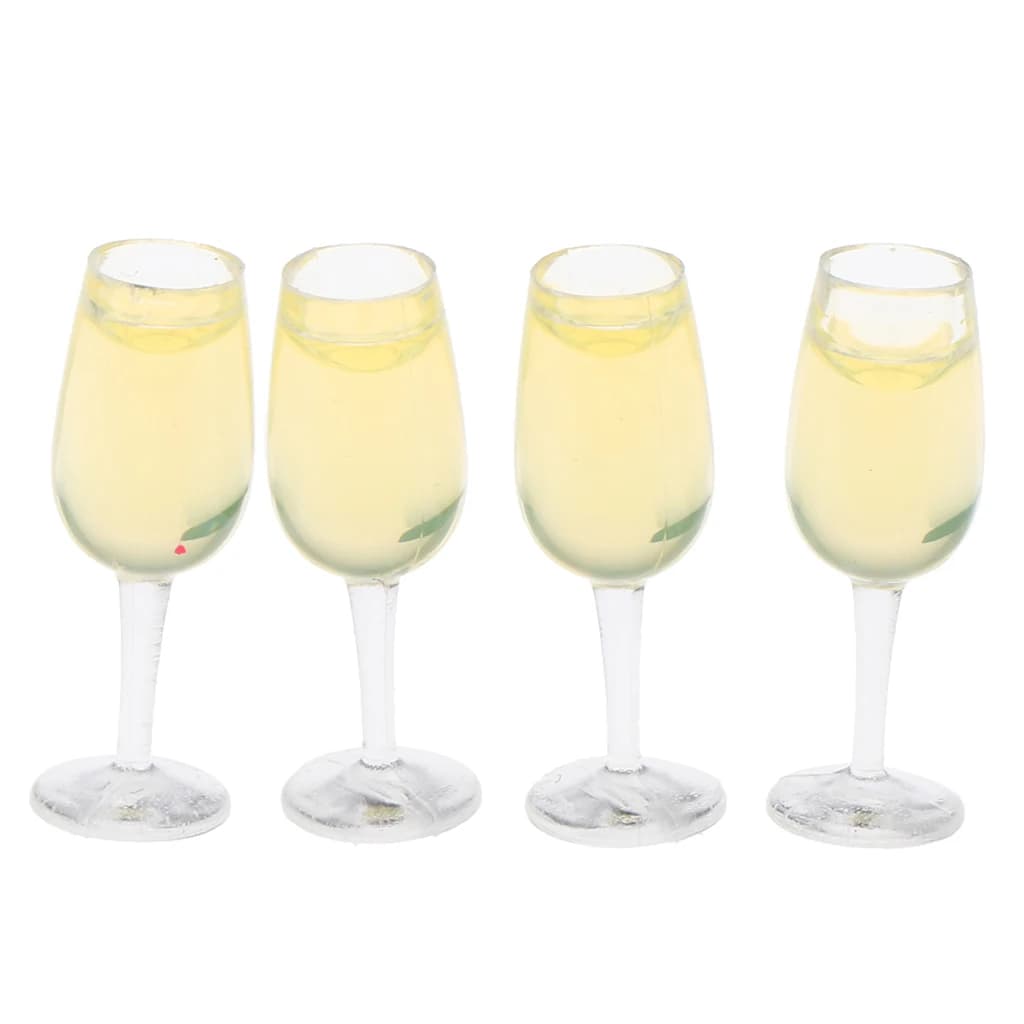 Dollhouse Miniature Champagne Wine Glasses for Doll Bar, Kitchen, Dining Room Decor (Pack of 4)