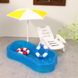 Children's Doll House Play Set with Cute Mini Swimming Pool Beach Chair & Swimming Circle - DIY Decoration Model Toy Kit