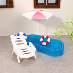 Children's Doll House Play Set with Cute Mini Swimming Pool Beach Chair & Swimming Circle - DIY Decoration Model Toy Kit