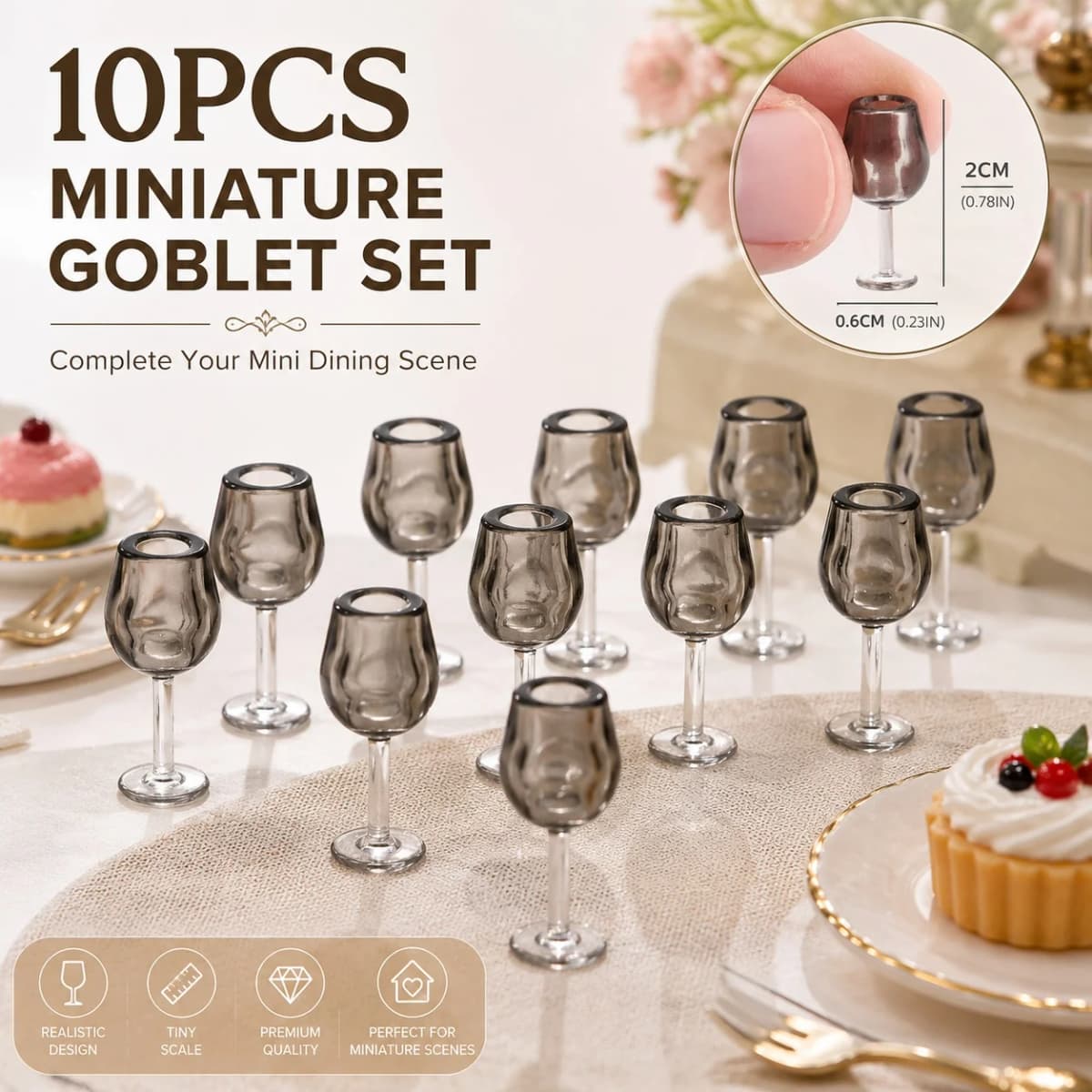 10 Dollhouse Miniature Wine Cups: 1/12 Mini Simulation Beverage Tall Cup Kitchen Bar Scene Decoration Model