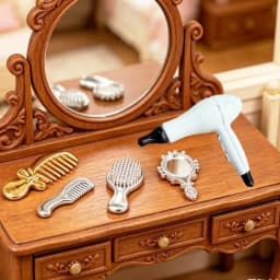 Hot 1Set 1:12 Dollhouse Mini Hair Styling Set Hair Dryer Comb Mirror Mini Furniture Bedroom Scene Pretend Play Table Miniature