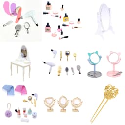 Hot 1Set 1:12 Dollhouse Mini Hair Styling Set Hair Dryer Comb Mirror Mini Furniture Bedroom Scene Pretend Play Table Miniature