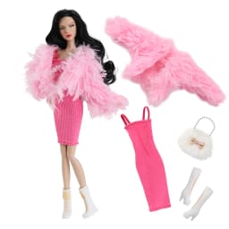 1/6 Doll Clothes Accessories Fashion Elegant Winter Faux Fur Coat+Sweet Princess Dress+Shoes+Bag For 30cm Babi Supermodel Doll