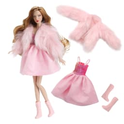 1/6 Doll Clothes Accessories Fashion Elegant Winter Faux Fur Coat+Sweet Princess Dress+Shoes+Bag For 30cm Babi Supermodel Doll