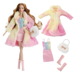1/6 Doll Clothes Accessories Fashion Elegant Winter Faux Fur Coat+Sweet Princess Dress+Shoes+Bag For 30cm Babi Supermodel Doll