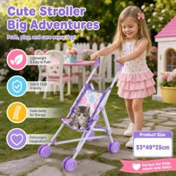 Doll Stroller Pink Baby Pram Trolley Interactive Handcart Foldable Carriage Pretend Play Toy Nursery House Furniture Girls Gifts
