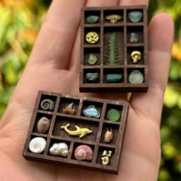 Wooden Mini Jewelry Holder Miniature Crystal Ore Specimen Storage Jewelry Display Tray Multi Compartments Dollhouse Shelf