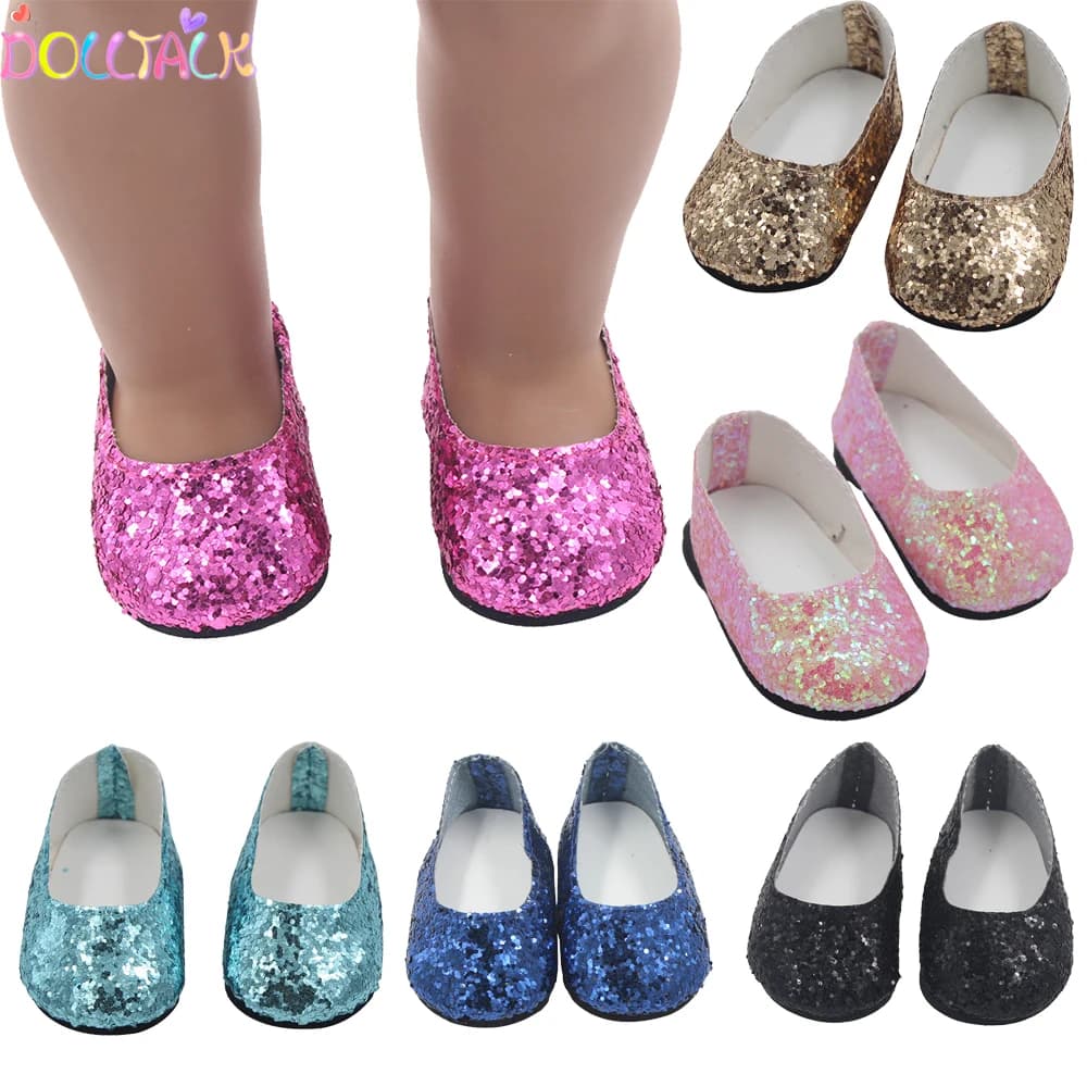 Fashion Glitter Sequin Shoes For dolls Fits 43cm Baby Newborn accessories And 18inch American Doll,OG