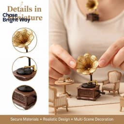 Dollhouse Vintage Phonograph Miniature 1Pcs Realistic Detail Home Living Room Scene Old Style Decoration