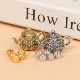 1:12 Doll House Miniature Metal Tea Set/Wine Set Model Doll House Furniture Miniature Dining Ware Toy Teapot Cup Plate