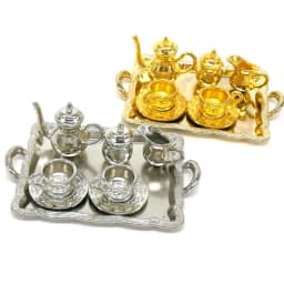 1:12 Doll House Miniature Metal Tea Set/Wine Set Model Doll House Furniture Miniature Dining Ware Toy Teapot Cup Plate