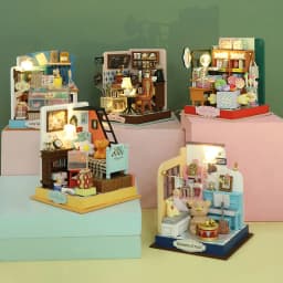 Wooden Mini Doll Houses DIY Handmade 3D Puzzle Assembly Building Kits With Furniture LED Coffee Store Dollhouse Toys For Gift