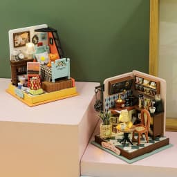 Wooden Mini Doll Houses DIY Handmade 3D Puzzle Assembly Building Kits With Furniture LED Coffee Store Dollhouse Toys For Gift