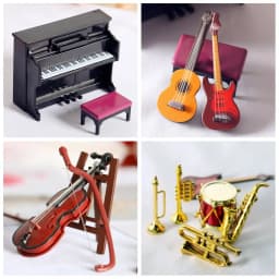 1/12 Scale Doll Musical Instruments Dollhouse Accessories Miniature Piano Violin Guitar Drum Microphone Saxophone Trumpet Model
