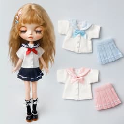 Blyth Clothes Cute Fashion Navy Uniform School Uniform Shirt Pleated Skirt for Ymy Licca Azones Ob22 24 27 Ker Doll Accessories