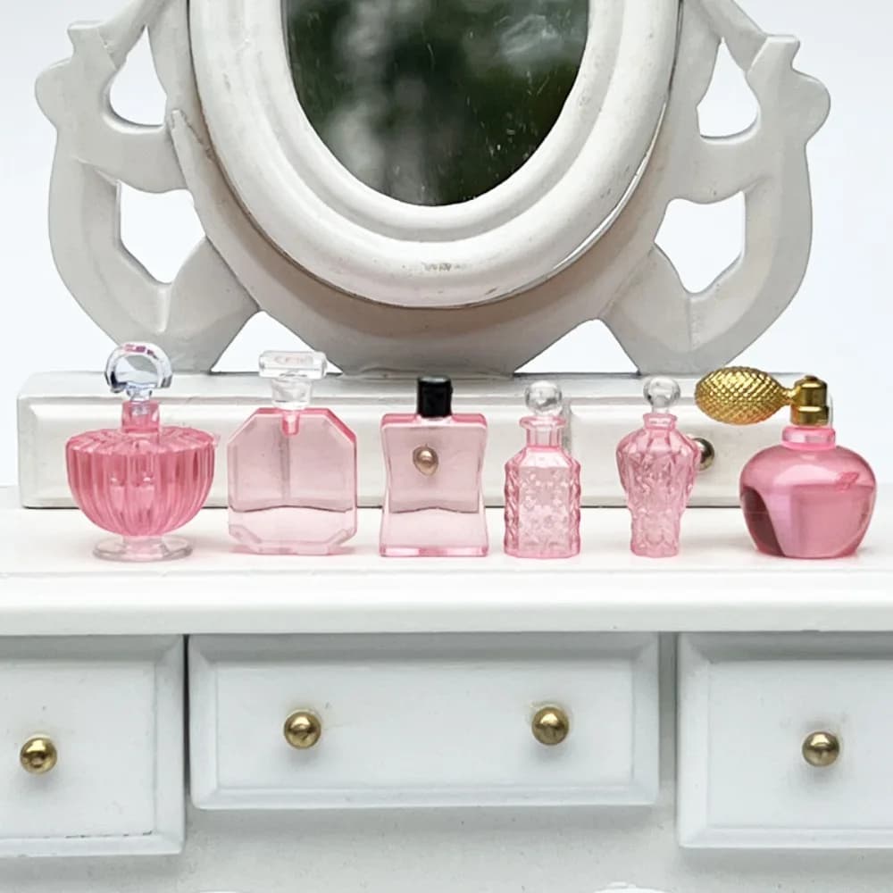 6Pcs/Set 1:12 Scale Perfume Model Doll House Pink/blue Perfume Model Perfume Miniature Furniture Model Mini Plastic