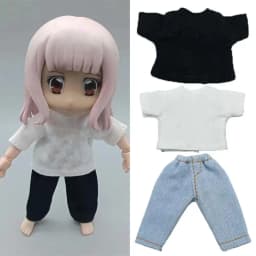 Fashion T-shirt Trousers For 1/11 OB11 Dolls For 1/12 Bjd/GSC Doll Clothes Denim Pants DIY Obitsu 11 Doll Clothes Accessories To