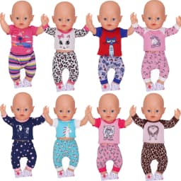 Cute Doll Pattern Pajamas for18inch doll&43 cm Reborn doll Flannel Homewear Set with Cartoon Design, Cozy Sleepwear Loungewear