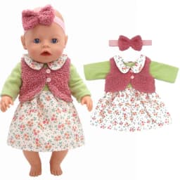 Winter Hoody Coat And Flower Strap Dress Pants Outfit for 43cm 18-Inch AG Girl Dolls Baby Doll Clothes Set