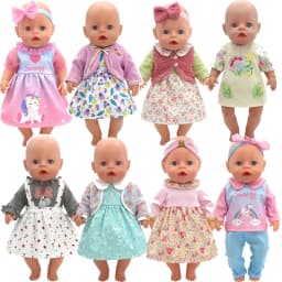 Winter Hoody Coat And Flower Strap Dress Pants Outfit for 43cm 18-Inch AG Girl Dolls Baby Doll Clothes Set