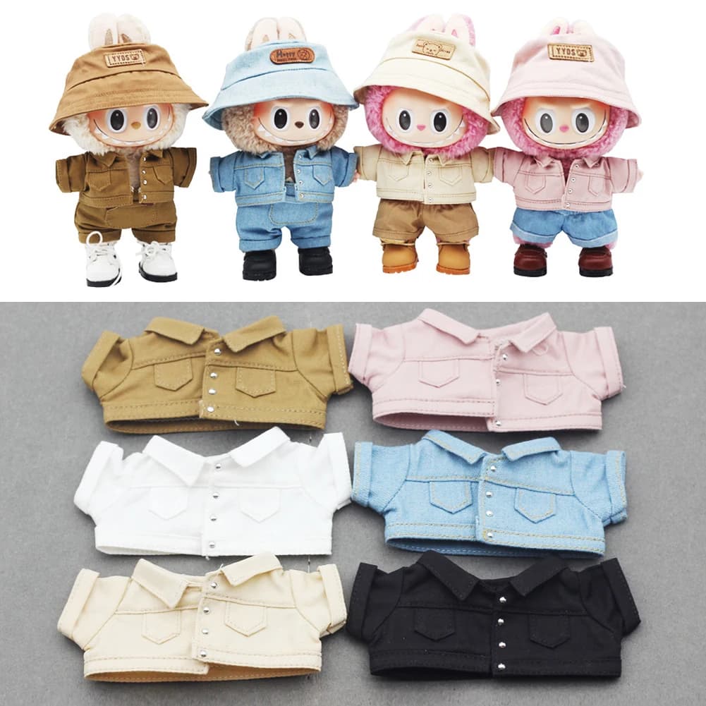 Mini Doll'S Clothes Outfit Accessories For 15-17cm Labubu V1 V2 and 10cm cotton doll Denim shorts jacket Clothing Gift