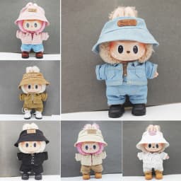 Mini Doll'S Clothes Outfit Accessories For 15-17cm Labubu V1 V2 and 10cm cotton doll Denim shorts jacket Clothing Gift