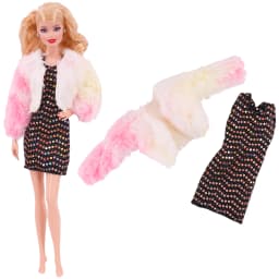 3 Pcs/Set Fur Vest Coat + Dress/Casual Outfit for 11.8 inch Barbies Doll Clothes Accessories Plush Jacket Celebrity,Child's Gift