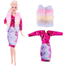 3 Pcs/Set Fur Vest Coat + Dress/Casual Outfit for 11.8 inch Barbies Doll Clothes Accessories Plush Jacket Celebrity,Child's Gift