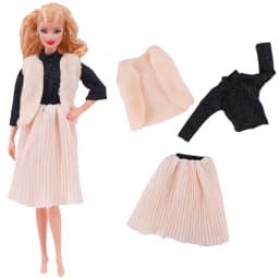 3 Pcs/Set Fur Vest Coat + Dress/Casual Outfit for 11.8 inch Barbies Doll Clothes Accessories Plush Jacket Celebrity,Child's Gift